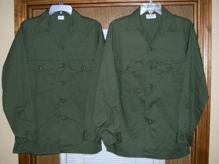 2 Vtg.  Us Army Military Shirts Utility Dura Press Og - 507 Men 