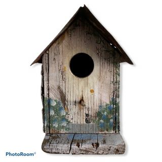 Vintage Wooden Birdhouse Hand Made Hand Painted Rustic Boho Shabby Chic Garden B