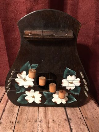 Vintage Wood Door Harp Hand Made & Painted Floral 4 Cylinders On String Chimes
