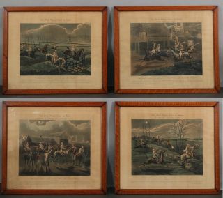 4 Antique 19thc The First Steeple Chase Equestrian J.  Harris Engraving Prints