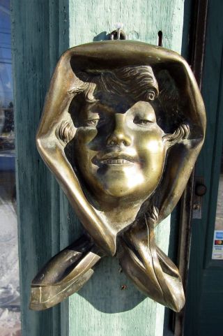 Antique Art Nouveau Bronze Girl Wall Plaque