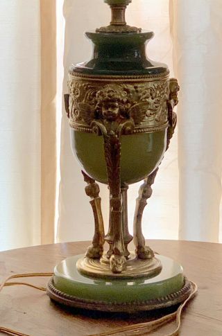 Antique French Onyx & Bronze Figural Cherub Lamp