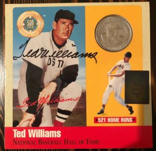Ted Williams Autographed Legends Hall Of Fame 500 Hr Club - Silver Coin And