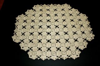 Vintage Hand Crochet Table Doily Ecru Tan Cotton 1940 