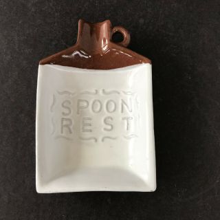 Vintage Spoon Rest Little Brown & White Jug Olimco Japan Sticker