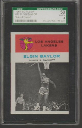 1961 Fleer Basketball Set Break 46 Elgin Baylor Sgc 50 Vg - Ex 4 In Action Rookie