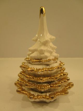 Vintage Rare Gold Christmas Tree Lighter With 4 Stackable Ash Trays