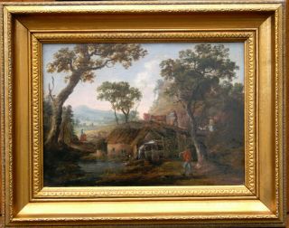 18/19th Century Classical L/scape Farmstead With Watermill Antique Oil Painting