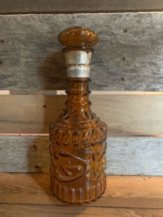 Vintage Barware - Amber Glass Bonded Beam Liquor Whiskey Bottle Empty Decanter