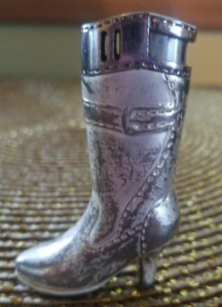Antique Vintage Silver Metal Cigarette Lighter Western Boot 3 " Tall