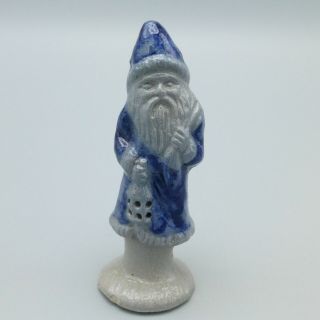 Vintage Rowe Pottery Santa Christmas Figurine Blue Salt Glazed 1989 3.  5 "
