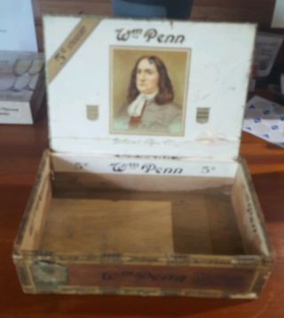 Vintage ◇ Wm Penn General Cigar Co.  ◇ 5 Cents ◇ Wooden Cigar Box