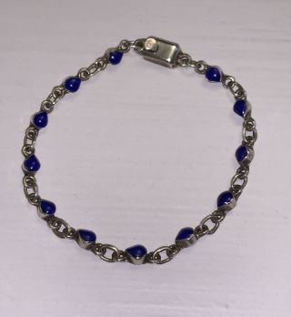 Vintage Mexico Sterling Silver Blue Stone Drop Link Minimalist Bracelet