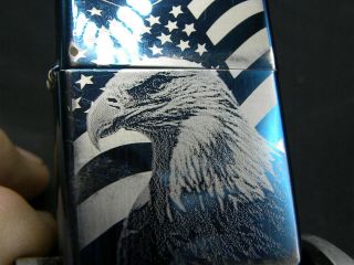 Zippo Blue Iridescent Eagle Flag - Minty Beauty - Pictures Don 