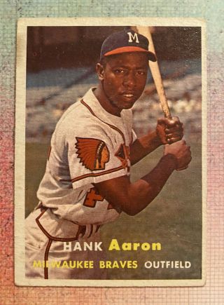 1957 Topps Hank Aaron Milwaukee Braves 20 Baseball Card Ungraded