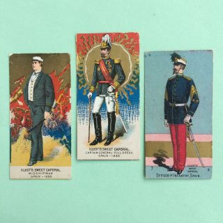 1800s 3 Sweet Caporal Cigarette Cards,  Spanish Soldiers In Uniform,  N224 Kinney