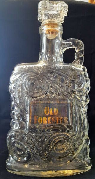 Vintage Old Forester Bourbon Whiskey Clear Glass Decanter Bottle W/stopper