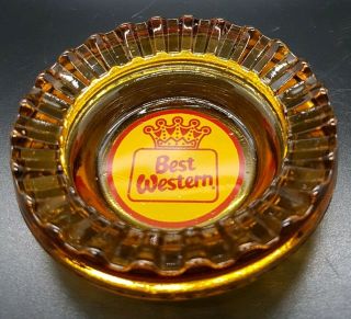 Vintage Best Western Motels Advertising Souvenir Amber Glass 4 " Round Ashtray