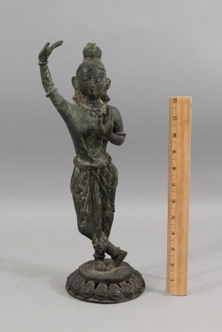 Antique Early 20thc Bronze Hindu Goddess Parvati Statue,  Green Verdigris Patina