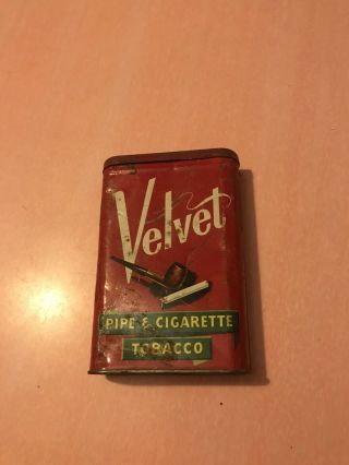 Vintage Collectible Velvet Pipe And Cigarette Smoking Tobacco Pocket Tin Red