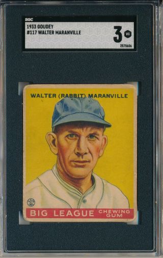 1933 Goudey 117 Walter Maranville - Sgc 3 Vg (svsc)