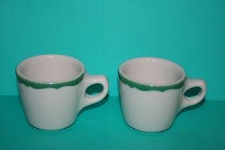 Set 2 Vintage Buffalo China Crest Green Coffee Cup Mug Restaurant Diner Ware