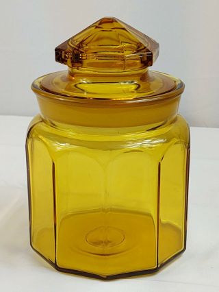 Vtg Antique Yellow Amber Glass Canister Jar With Lid Kitchen Home Decor Storage