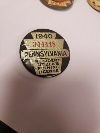 1940 Pa Pennsylvania Fishing License Resident Button Vintage