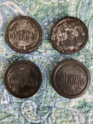 4 Vintage American Quality Snuff Tin Lids For Tobacco Jar Glass