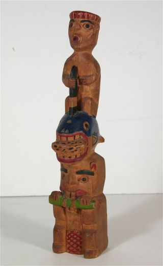 C1920s Native American Tlingit Or Haida Indian Hand Carved Wood Model Totem Pole