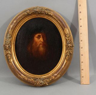 Small Antique Victorian Grand - Tour Oil Painting,  Leonardo Da Vinci Self Portrait