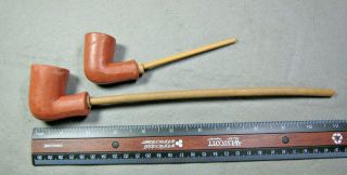 2 Red Civil War Dug Pamplin Clay Pipes Style " A " With Stems