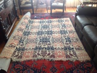 Ant Two Panel Hand Woven 3 Color Coverlet Dated 1843 Ross County Ohio 81x74 Inch