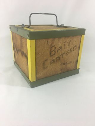 Vintage Oberlin Bait Canteen Cork Fishing Worm Crib Box With
