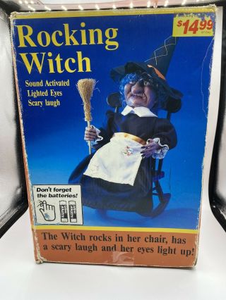 Vintage Gemmy Halloween Rocking Witch Light Up Eyes Cackle Laugh 1991