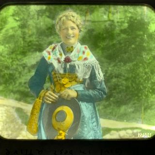 Vtg Magic Lantern Glass Slide Peasant Woman In Her Best Attire Color