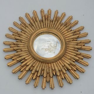 Vintage Retro Mid Century Modern Gold French Sunburst Starburst Convex Mirror 2