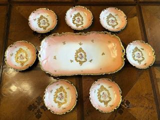 Antique Laviolette Limoges France Cherubs Putti 8 Pc Ice - Cream Desert Plates Set