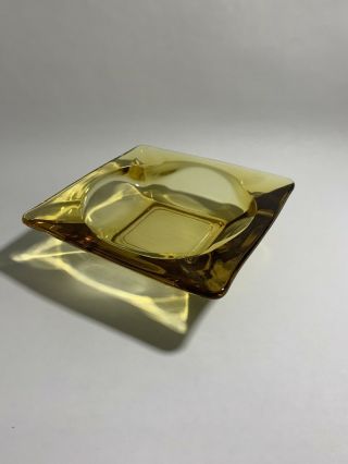 Vintage Mid Century Modern Amber Glass 4 - Slot Square Retro Ashtray -