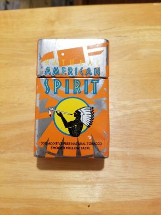 Natural American Spirit Metal Cigarette Tin Flip Top Orange Rare Vintage