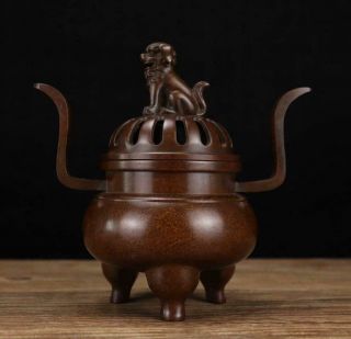 Old Chinese Bronze Incense Burner With Lion Xuande Mk H6.  69”