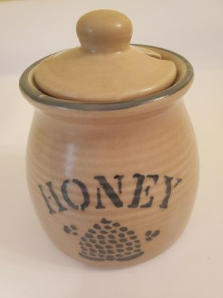 Vintage Pfaltzgraff Folk Art Honey Pot With Lid 16 Oz Usa Castle Mark 480