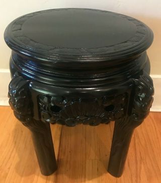 Antique Chinese Lacquered Hand Carved Stand / Side Table