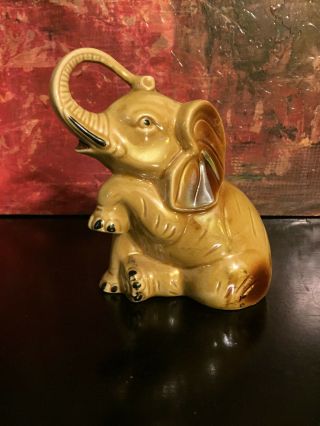 Vintage Studio Pottery Elephant Piggy Bank Brown Glaze Stoneware Marked