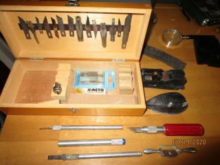 Vintage X - Acto Knife Set Carving Tools Hobby Knives Blades Xacto