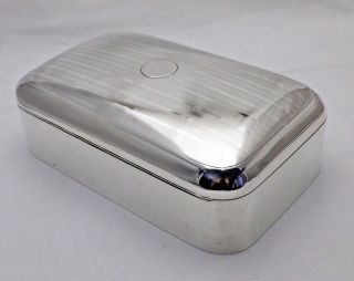 Antique Large Solid Sterling Silver Cigarette Or Jewel Box Engine Turned Top