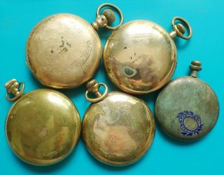 ANTIQUE 5 GOLD FILLED POCKET WATCH CASES FOR SCRAP OR USE 4 18S 1 12S 245.  6g TW 2