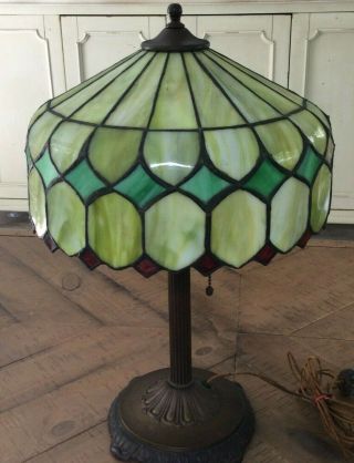 Antique Miller Arts & Crafts Lamp Slag Glass Geometric Shade - 19.  5 " Tall