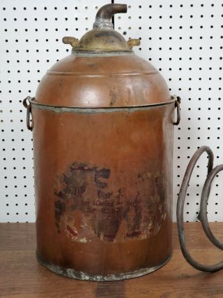 Antique Copper Moonshine Whiskey Still With Coil Great Patina 2
