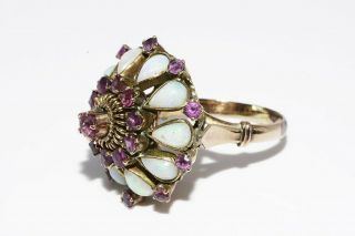 $2,  200 3.  00CT ANTIQUE ART DECO NATURAL RUBY & OPAL COCKTAIL RING 18K YELLOW GOLD 2